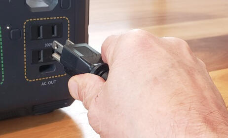 The GridMover Charger plugging into battery power